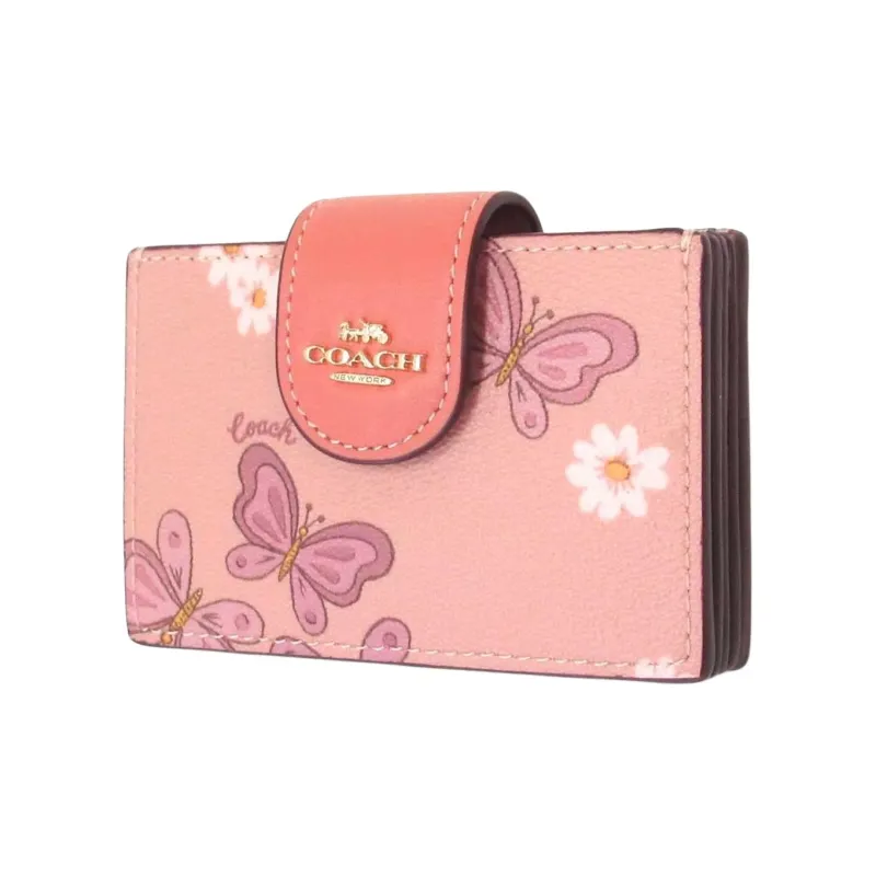 COACH Accordion Card Case Canvas With Leather Card Holder Wallet Women's Cherry Blossom Pink-1