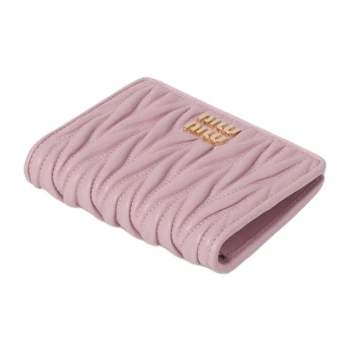 MIU MIU Matelassé Sheepskin Leather Wallet Trumpets Women's Snow Pink-3