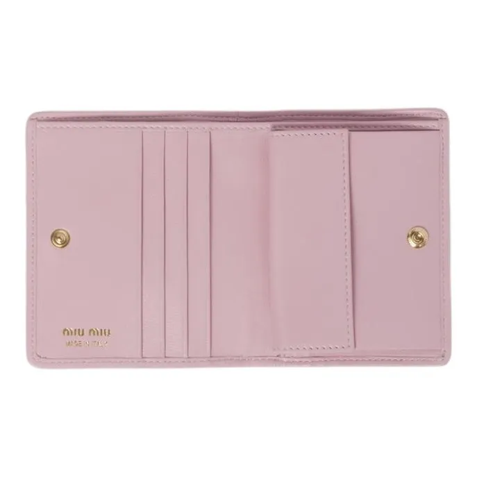 MIU MIU Matelassé Sheepskin Leather Wallet Trumpets Women's Snow Pink-2