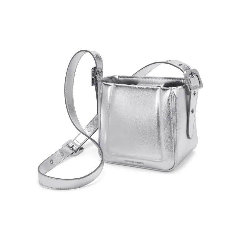 CHARLES&KEITH PU One Shoulder Crossbody Bucket Bag Medium Size Women's Noir Black/Oat/Silver-10
