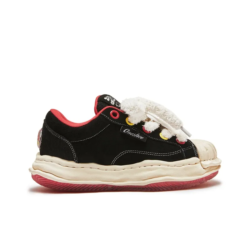 UPINEE Dissolve Deconstruction Dragon Year Edition Anti Slip Wear Resistant Low Top Skateboard Shoes Unisex Black Red-2