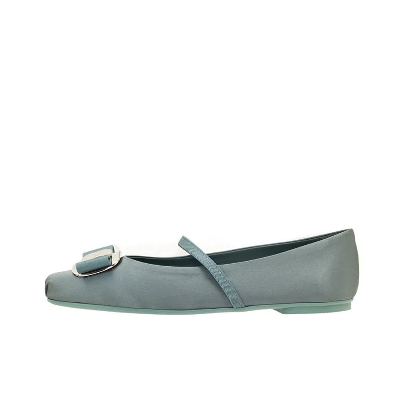 FERRAGAMO Vara Flat Casual Single Shoes 0.5cm Women's Sage Green-0