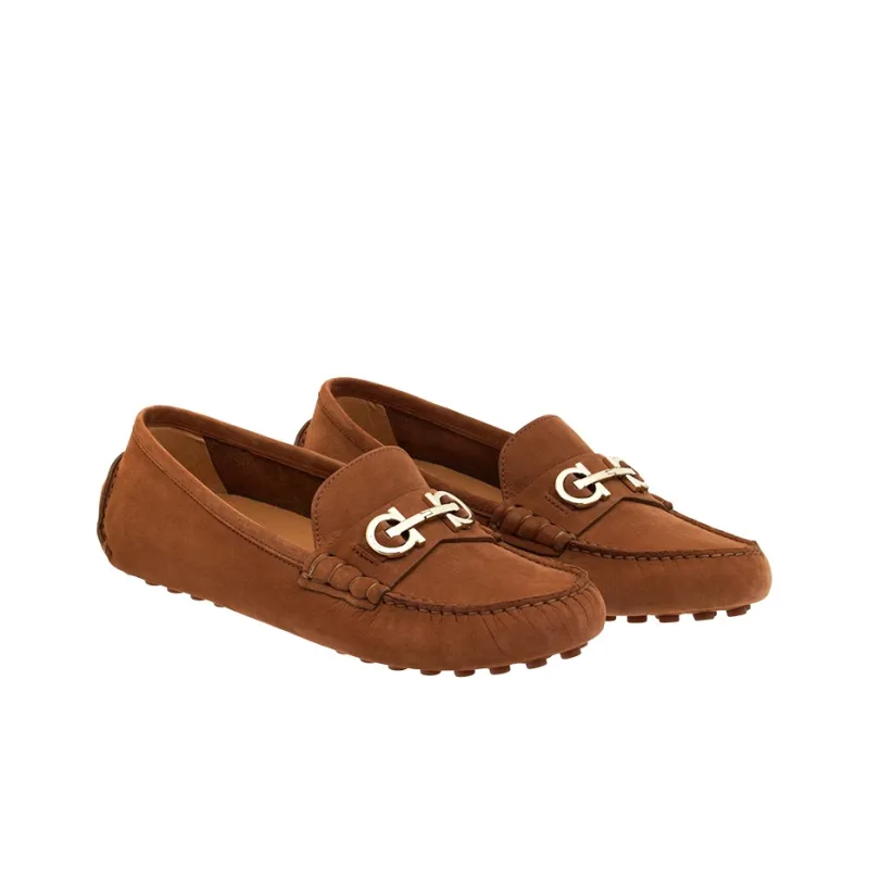 FERRAGAMO GANCINI Gommino Loafers Women's Tan-2
