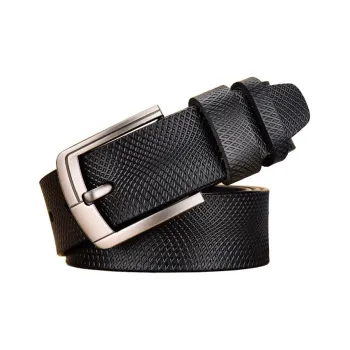 PISHUSHU Vintage Mesh Embossed Cow Leather Pin Buckle Belt Men's Black Brown Width 5.2cm