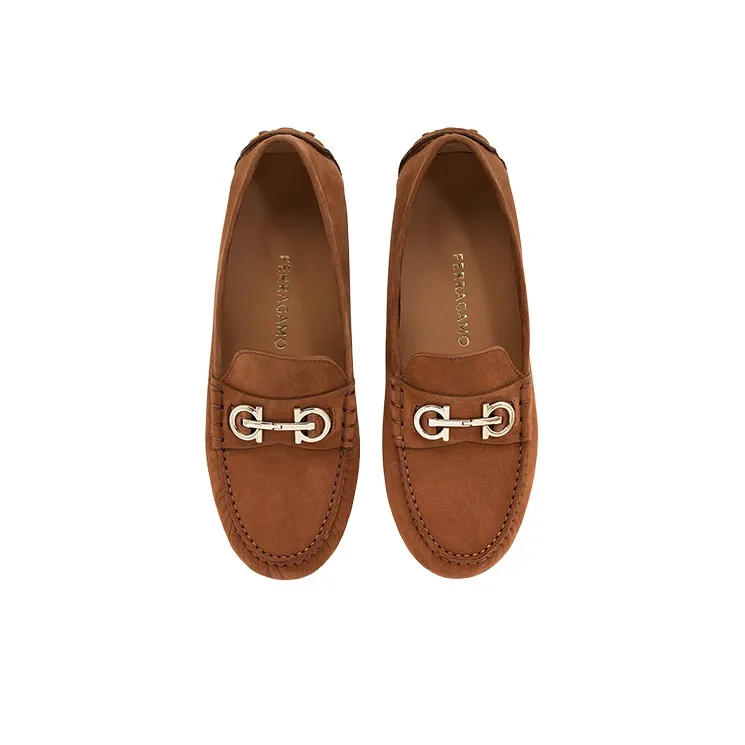 FERRAGAMO GANCINI Gommino Loafers Women's Tan-3