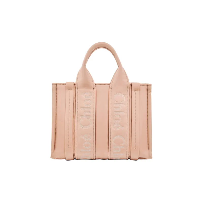 Chloe Woody Nylon Blend Tote Bag Shopping Bag Shoulder Bag Crossbody Bag Handbag Small Size Women's Rose-2