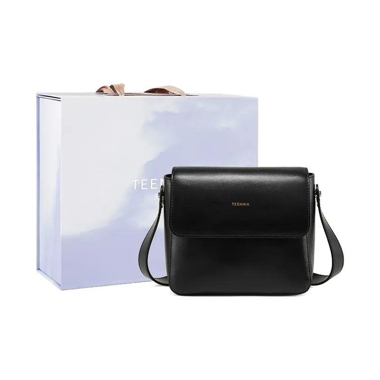 Teenmix Cow Leather Tofu Bag Small Square Bag Shoulder Bag Medium Size Women's Brown/Black-6