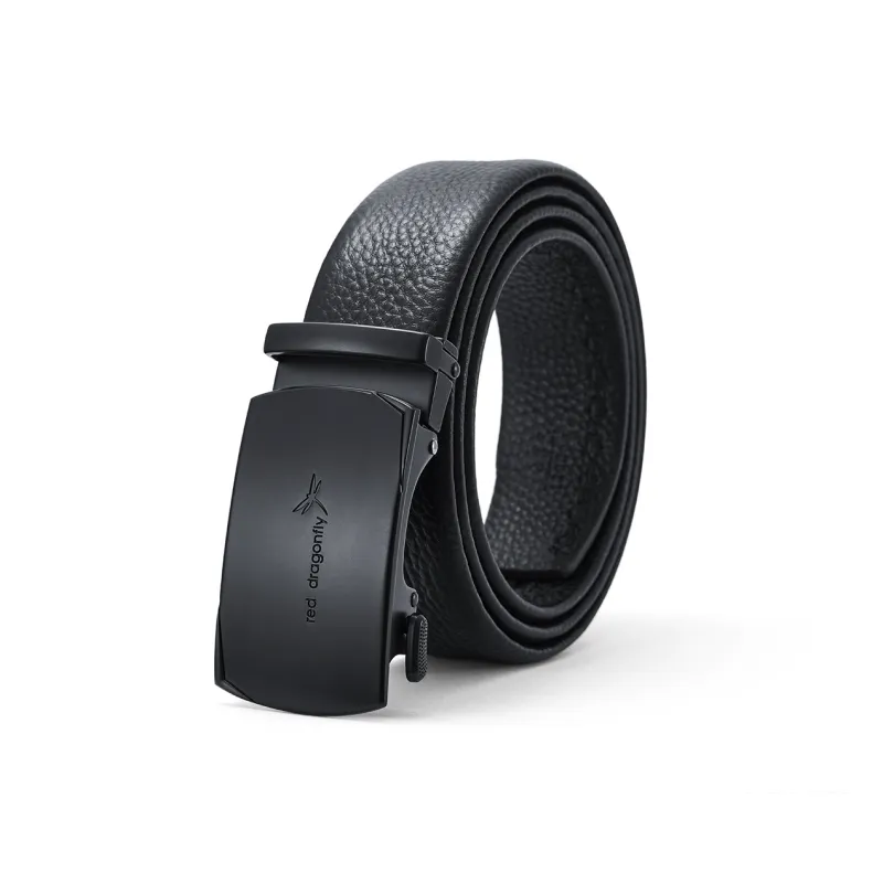 RED DRAGONFLY Casual Luxe Automatic Buckle Top Grain Cow Leather Belts Men's Black Width 3.5CM-0