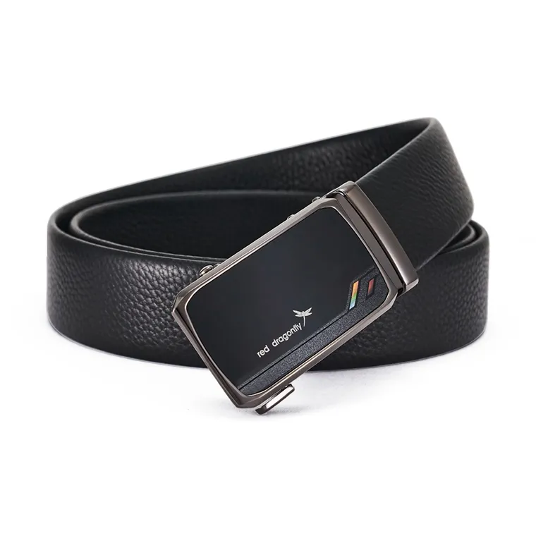 RED DRAGONFLY Business Commute Style Office Casual, Automatic Buckle Cow Head Leather Men's Black Width 3.5CM-2