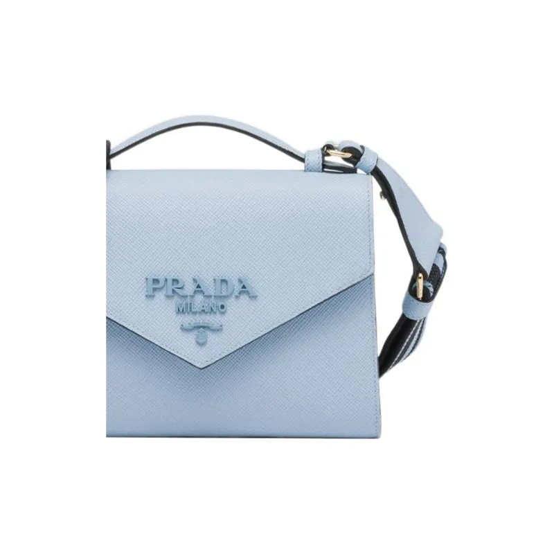 PRADA Saffiano Leather Messenger Bag, Handbag, Shoulder Bag, Crossbody Bag Women's Sky Blue-3