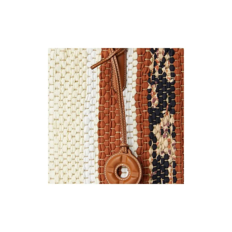 Loro Piana Silk Blend Linen Tote Bag Shopping Bag Handbag Women's Beige & Brown-4