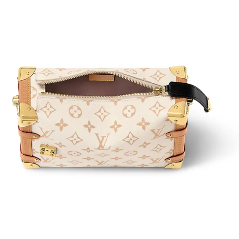 LOUIS VUITTON SIDE TRUNK Canvas With Leather Handbag Medium Size Women's Beige-3