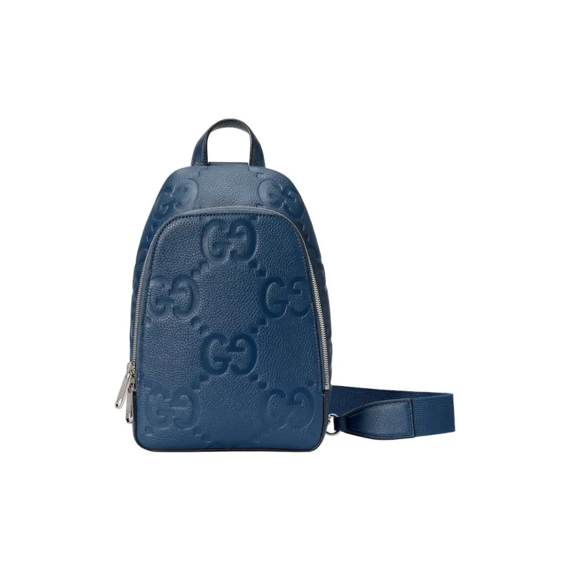 GUCCI Leather Shoulder Bag Crossbody Bag Large Size Men's Blue-0