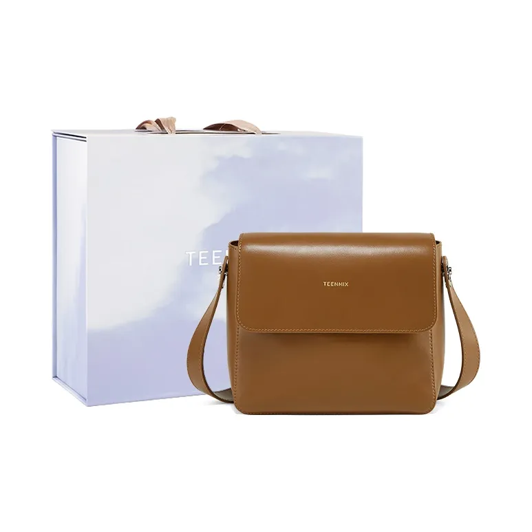 Teenmix Cow Leather Tofu Bag Small Square Bag Shoulder Bag Medium Size Women's Brown/Black-2