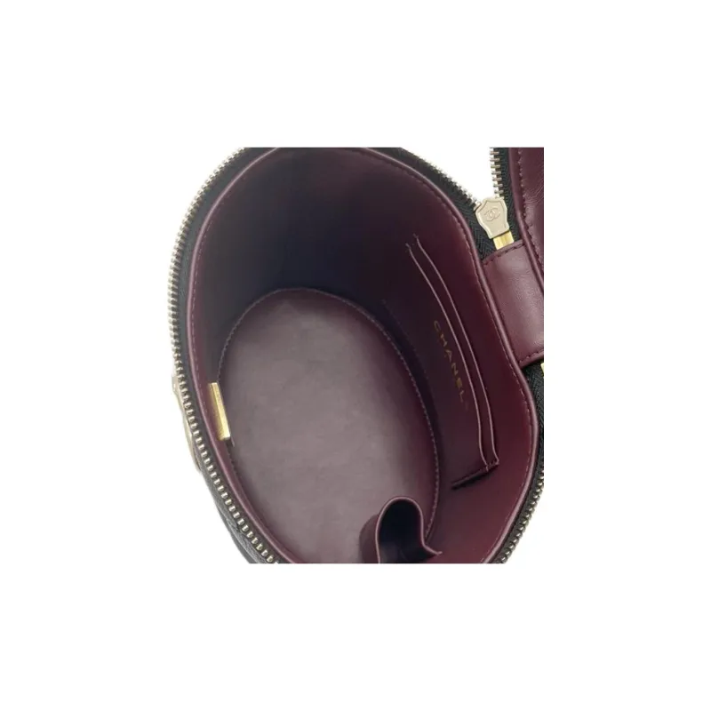 CHANEL Grain Calfskin Cylinder Bag, Makeup Bag, Crossbody Bag Women's Black-3