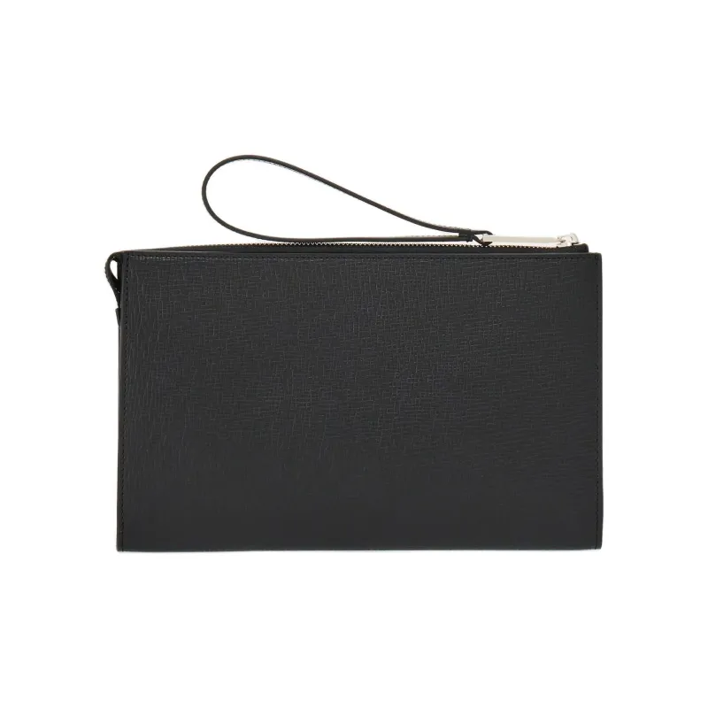 FERRAGAMO Hammered Texture Cow Leather Document Bag Clutch Men's Black-2