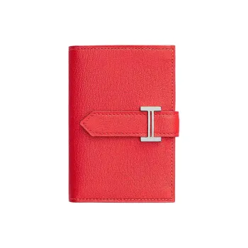 HERMES Bearn Mysore Goat Skin Wallet Mini Women's 0E Rose Texas Pink