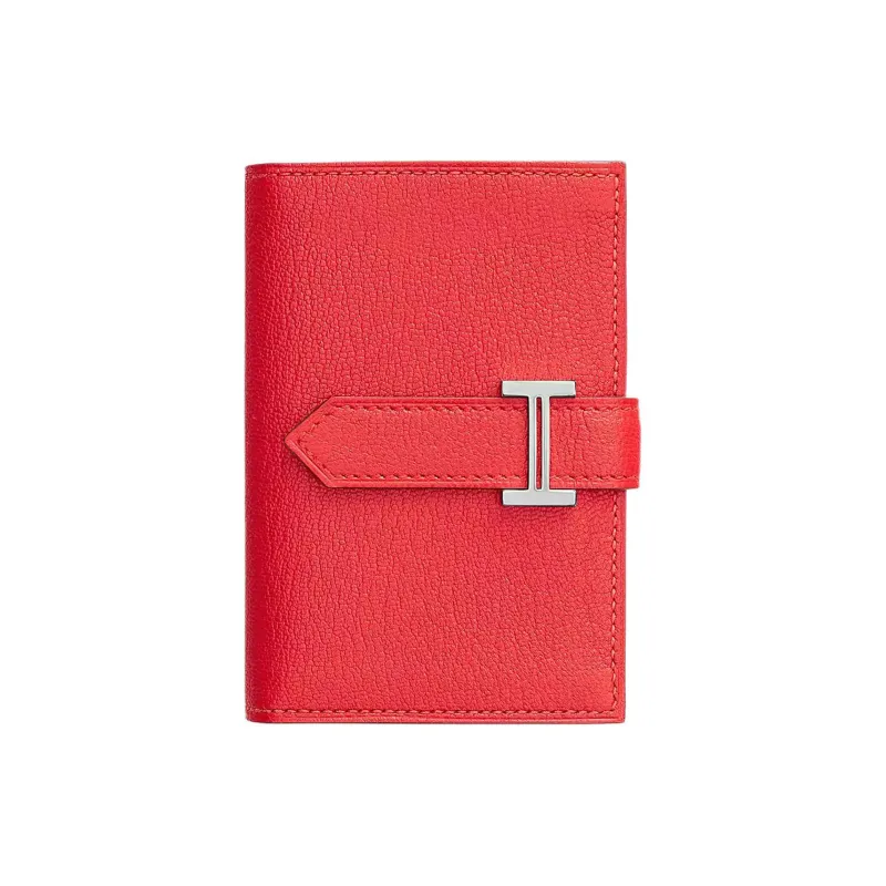 HERMES Bearn Mysore Goat Skin Wallet Mini Women's 0E Rose Texas Pink-0