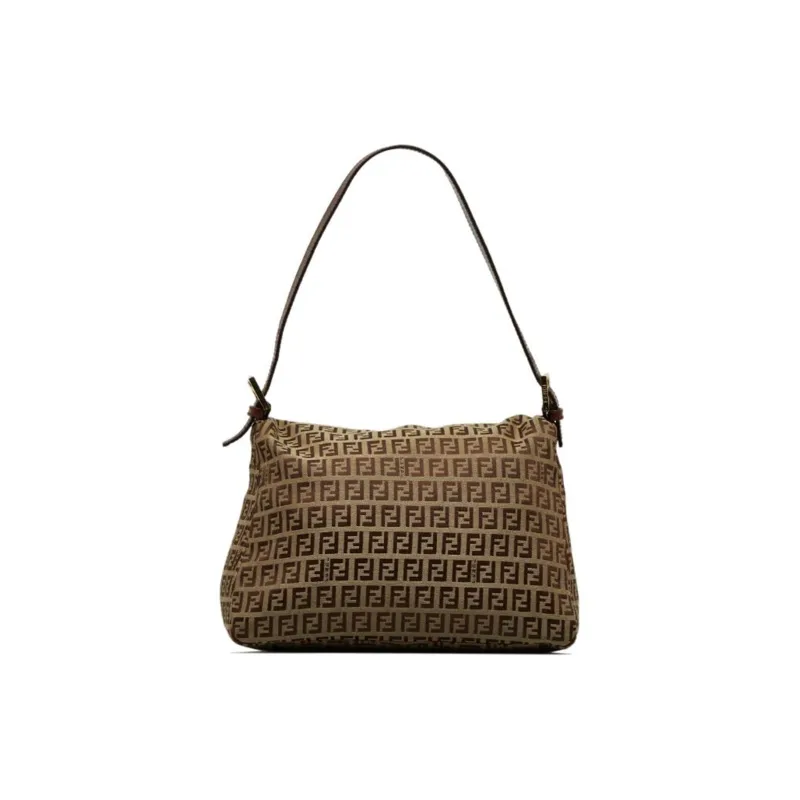 FENDI Canvas With Calfskin Handbag Shoulder Bag Women's Beige & Brown-2