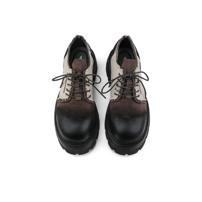 HANQIAORIJI Heavy Industry Series Casual Derby Shoes Men's Black Brown-5