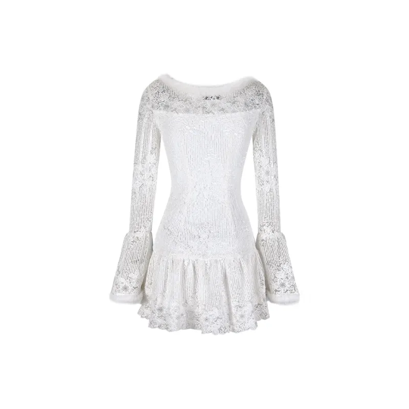 Girly Fancy Club Long-Sleeved Dresses Women's White-1