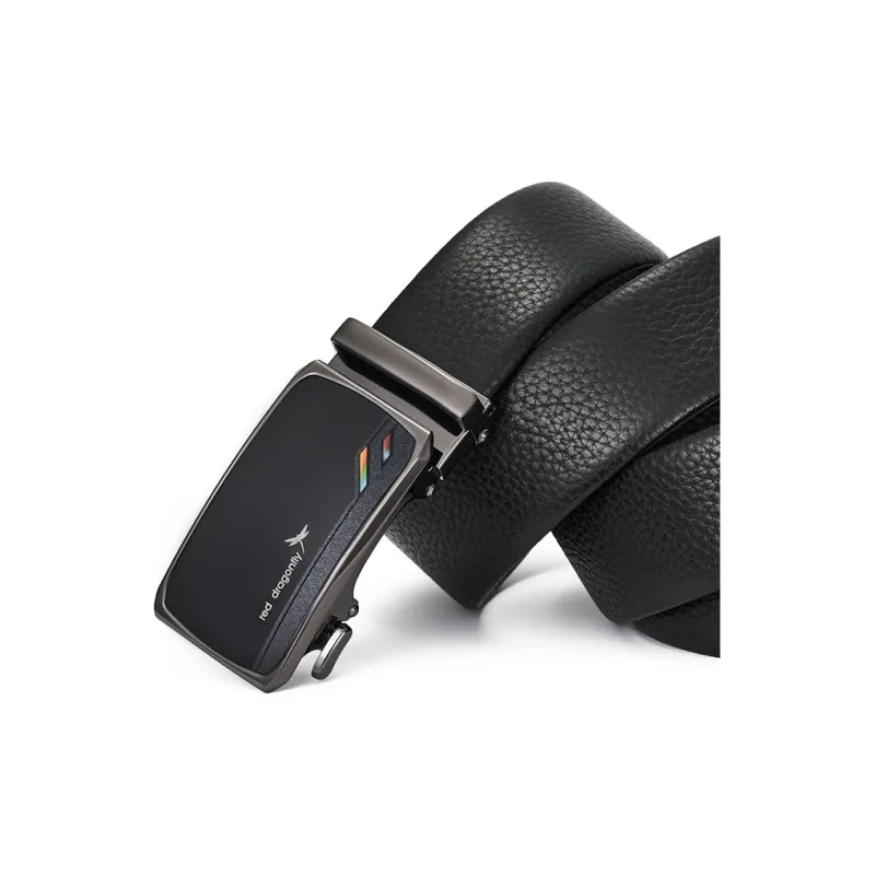 RED DRAGONFLY Business Commute Style Office Casual, Automatic Buckle Cow Head Leather Men's Black Width 3.5CM-3