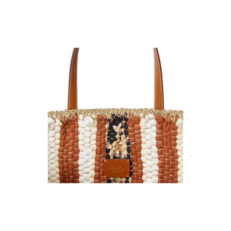Loro Piana Silk Blend Linen Tote Bag Shopping Bag Handbag Women's Beige & Brown-2