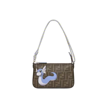 FENDI Pokémon X FRGMT Nigo, Collaboration Baguette Cow Leather Handbag, Shoulder Bag Women's Brown
