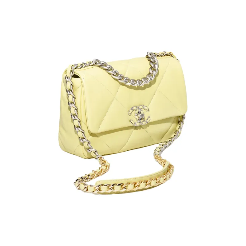 CHANEL 19Bag Bright Color Lambskin Flap Bag Handbag, Shoulder Bag, Crossbody Bag Women's Yellow-1