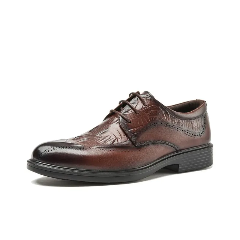 AOKANG Dress Shoes Men Low Top Black/Brown-3