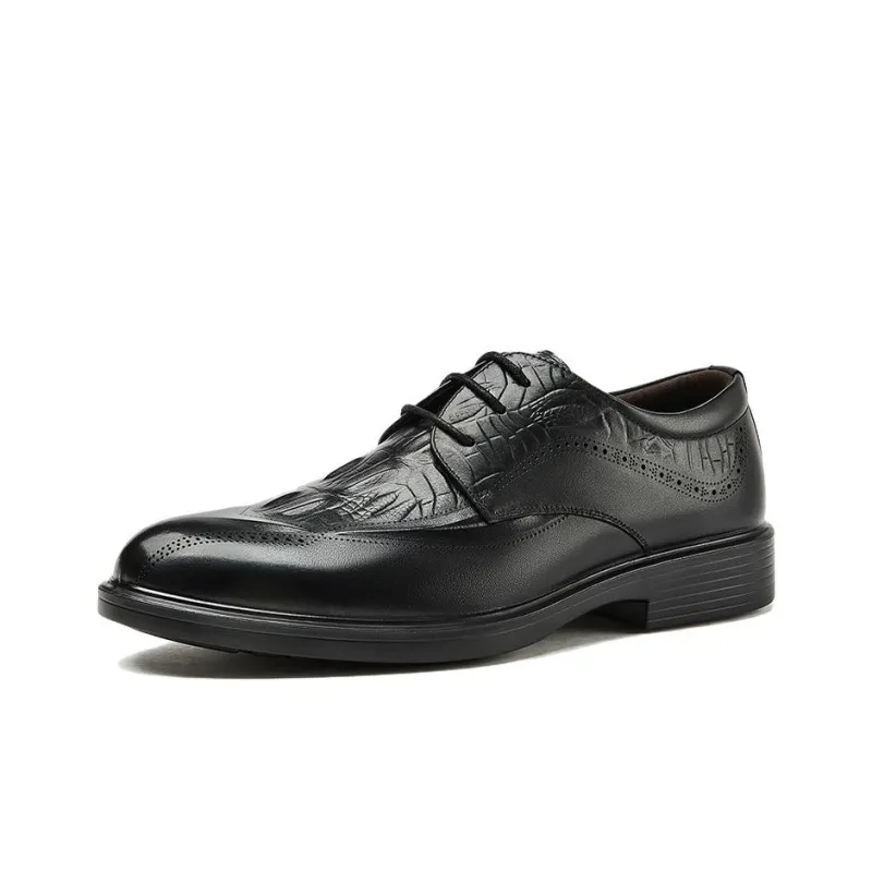 AOKANG Dress Shoes Men Low Top Black/Brown-0