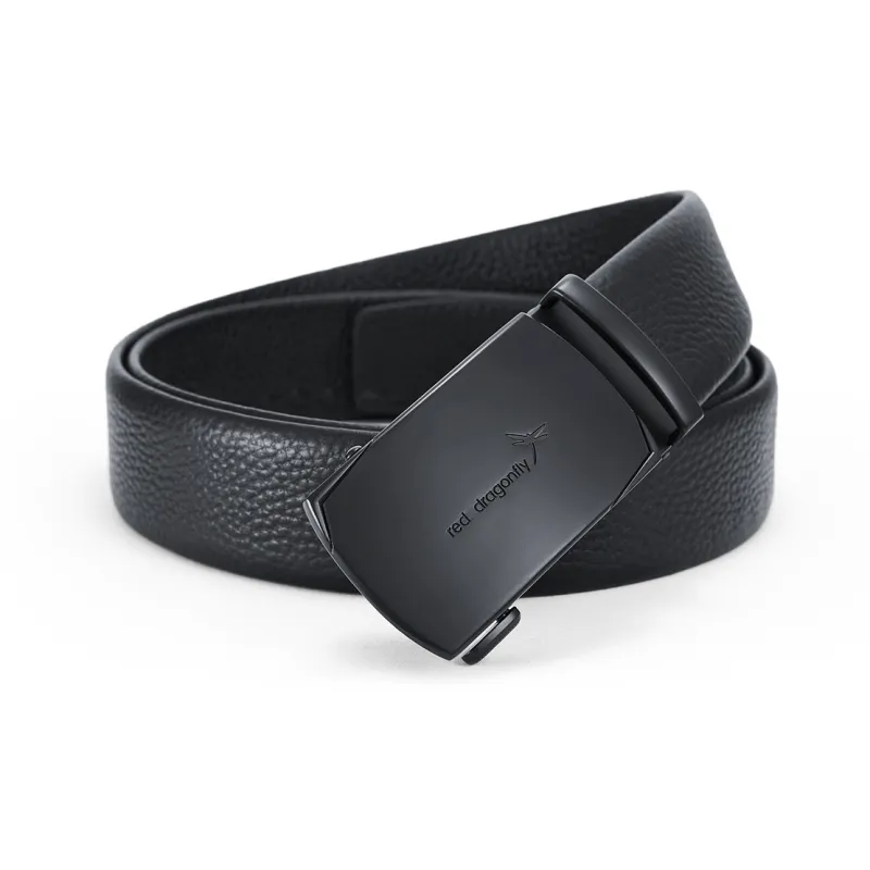 RED DRAGONFLY Casual Luxe Automatic Buckle Top Grain Cow Leather Belts Men's Black Width 3.5CM-1
