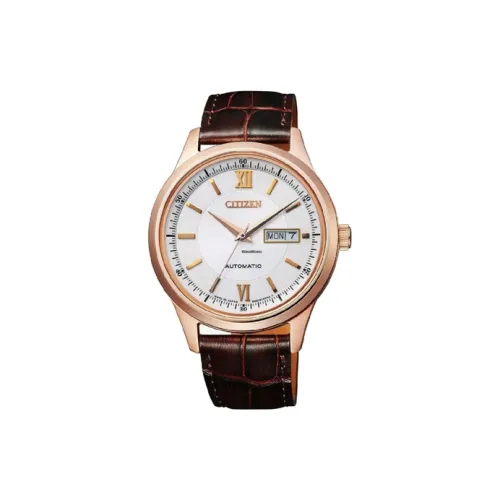 CITIZEN Automatic Mechanical Movement Cowhide Strap Watch Men's Watch White Dial
