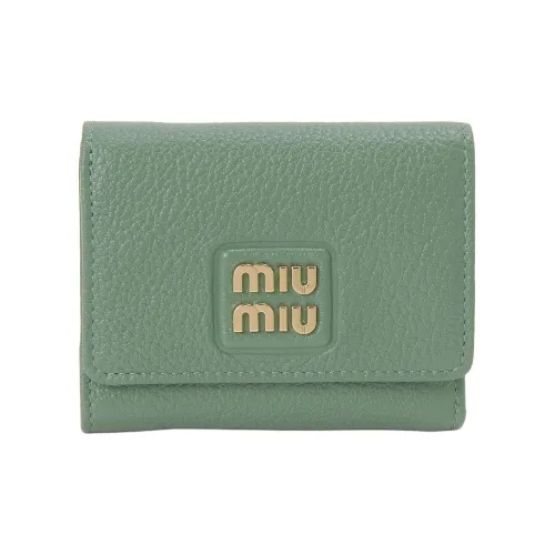 MIU MIU Leather Wallet Women's Salvia Roots Green