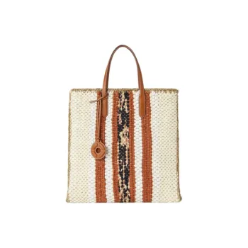 Loro Piana Silk Blend Linen Tote Bag Shopping Bag Handbag Women's Beige & Brown