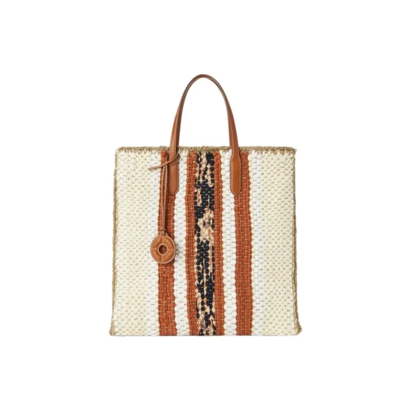 Loro Piana Silk Blend Linen Tote Bag Shopping Bag Handbag Women's Beige & Brown-0
