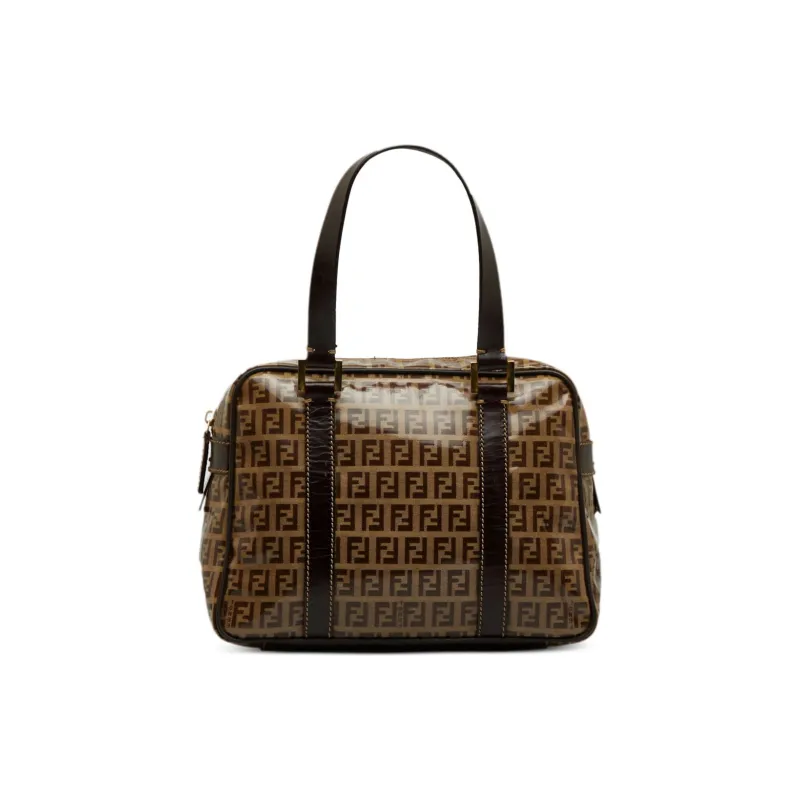 FENDI Canvas With Calfskin One Shoulder Handbags Women's Beige & Brown-0