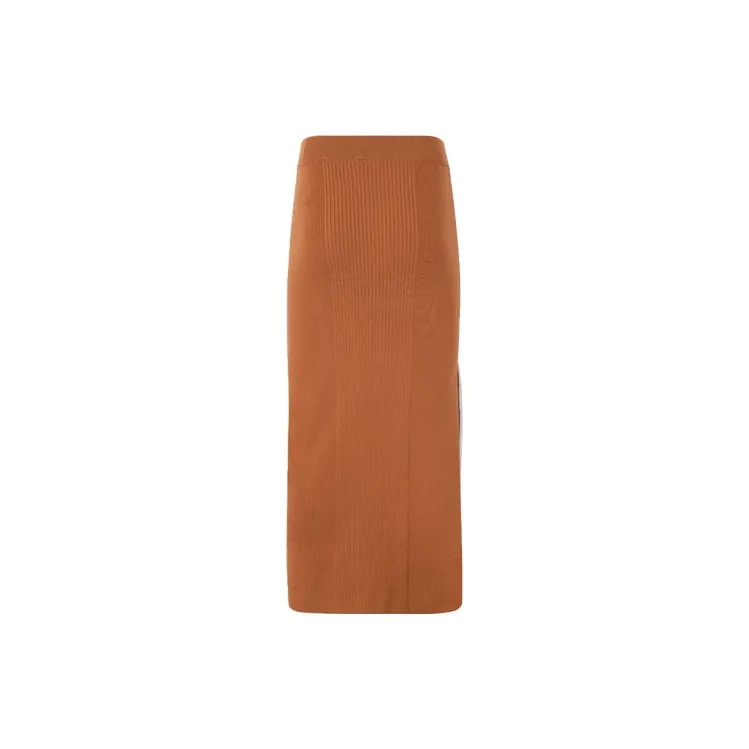Adidas Originals Premium Knit Skirt Knit Long Skirts Women's Wild Brown-1