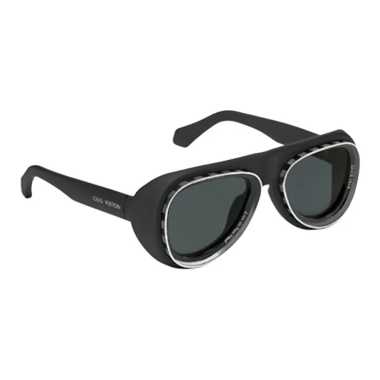 LOUIS VUITTON Metallic Nylon Irregular Shape Sunglasses Men's Black-1