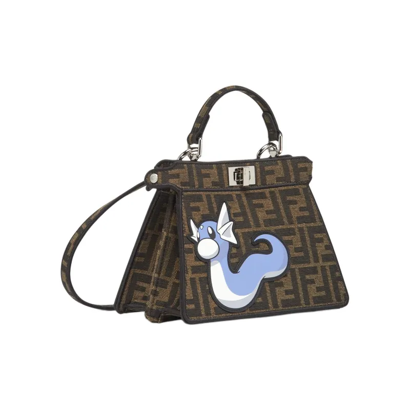 FENDI Pokémon X FRGMT Fujio Collaboration Peekaboo ISeeU Cow Leather Tote Bag Shopping Bag Handbag Women's Brown-1