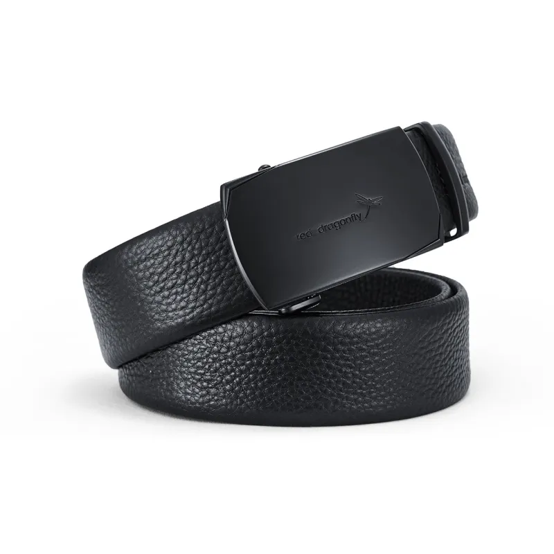 RED DRAGONFLY Casual Luxe Automatic Buckle Top Grain Cow Leather Belts Men's Black Width 3.5CM-2
