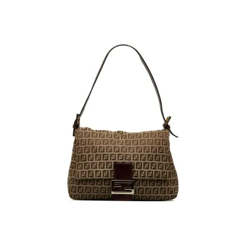 FENDI Canvas With Calfskin Handbag Shoulder Bag Women's Beige & Brown