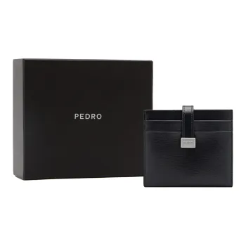 PEDRO Studio Series Embossed Calfskin Card Holder Regular Women's Black/White