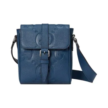 GUCCI Leather Messenger Bag Shoulder Bag Crossbody Bag Small Size Men's Blue
