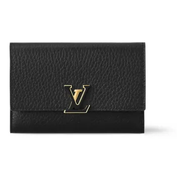 LOUIS VUITTON Capucines Taurillon Leather Capson Wallet Women's Black & Rose Red