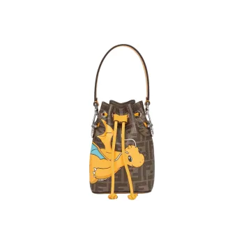 FENDI Pokémon X FRGMT Fujio Collaboration Mon Tresor Polyester Bucket Bag Crossbody Bag Unisex Brown Multicolor