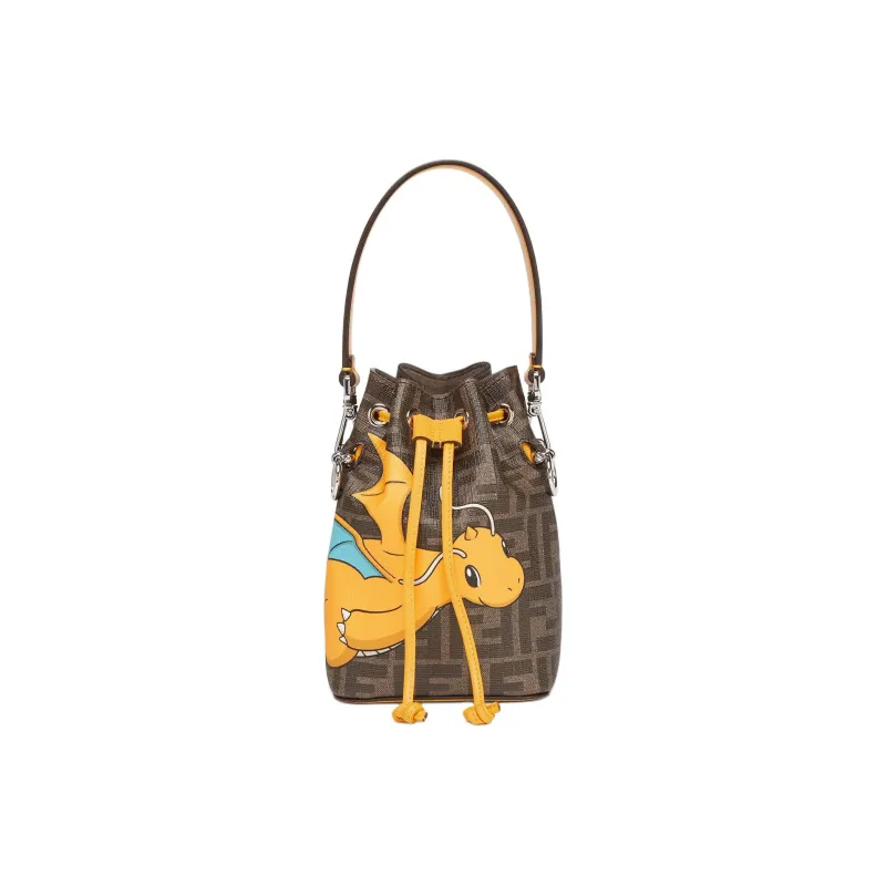 FENDI Pokémon X FRGMT Fujio Collaboration Mon Tresor Polyester Bucket Bag Crossbody Bag Unisex Brown Multicolor-0