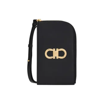 FERRAGAMO GANCINI Cow Leather Cell Phone Pouch Shoulder Bag Crossbody Bag Wallet Women's Black