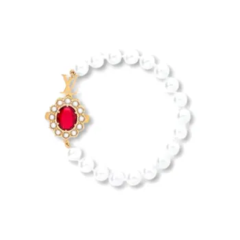 LOUIS VUITTON Brass Glass Beads Synthetic Cubic Zirconia Bracelets Women's White