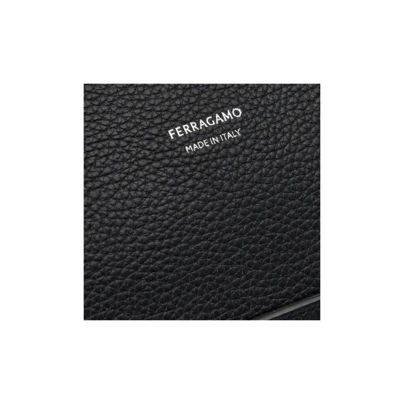 FERRAGAMO Cow Leather Patchwork With Fabric Tote Bag Shopping Bag Handbag Men's Black-3